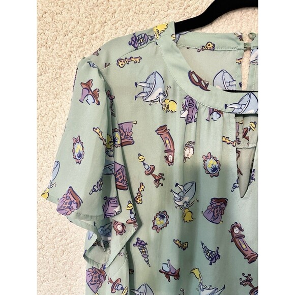 Torrid Disney Alice In Wonderland Flutter Sleeve Blouse Georgette‎ Aqua Green 1X - Picture 3 of 13